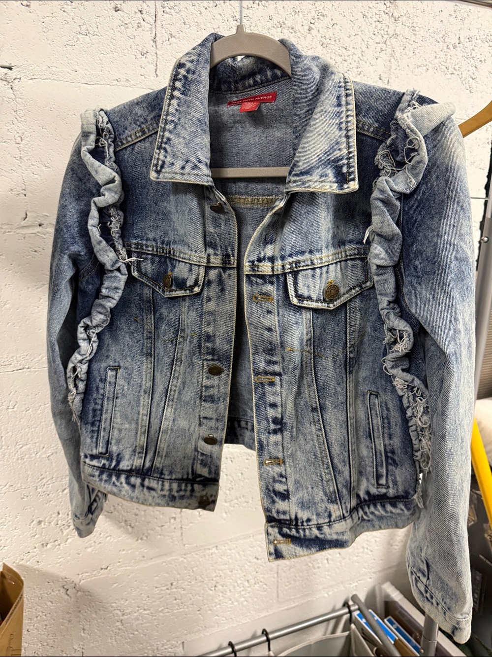 Women’s Light Blue Ruffle-Trim Denim Jacket Saks Fifth Avenue Size XS - NWOT